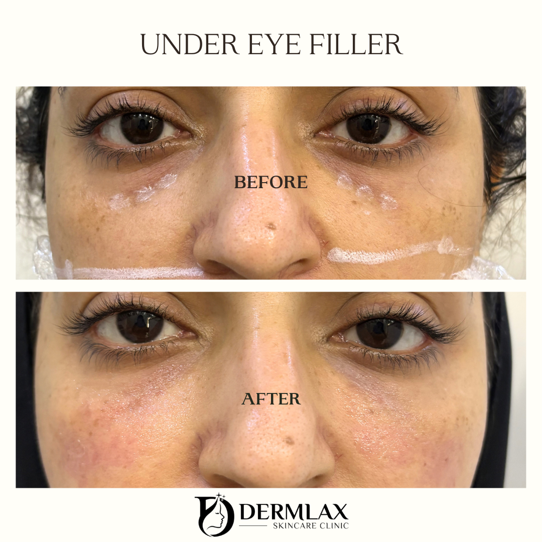 Under Eye Filler – Hollows corrected before and after at Dermlax Skincare Clinic Karachi