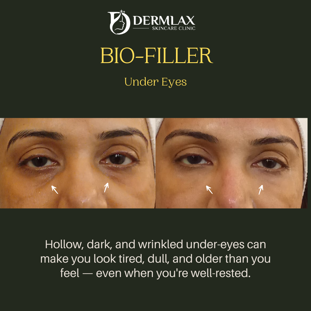 Bio Filler – Under eyes before and after at Dermlax Skincare Clinic Karachi