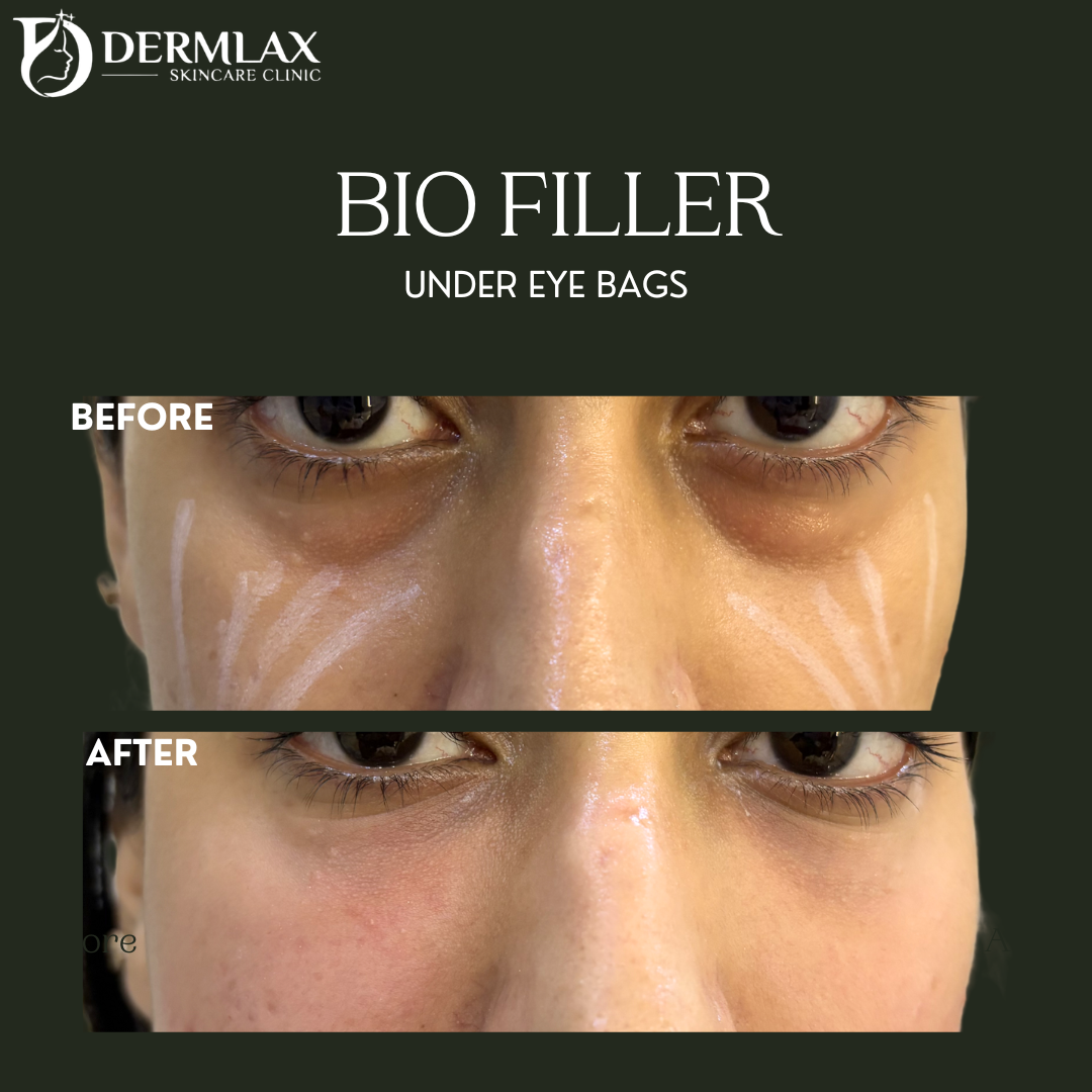 Bio Filler – Under eye bags before and after at Dermlax Skincare Clinic Karachi
